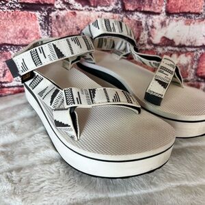 Teva White and Black Patterned Strap Flatform Sandals